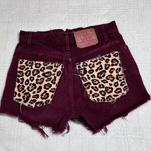 Custom Leopard Patch Burgundy Women Shorts